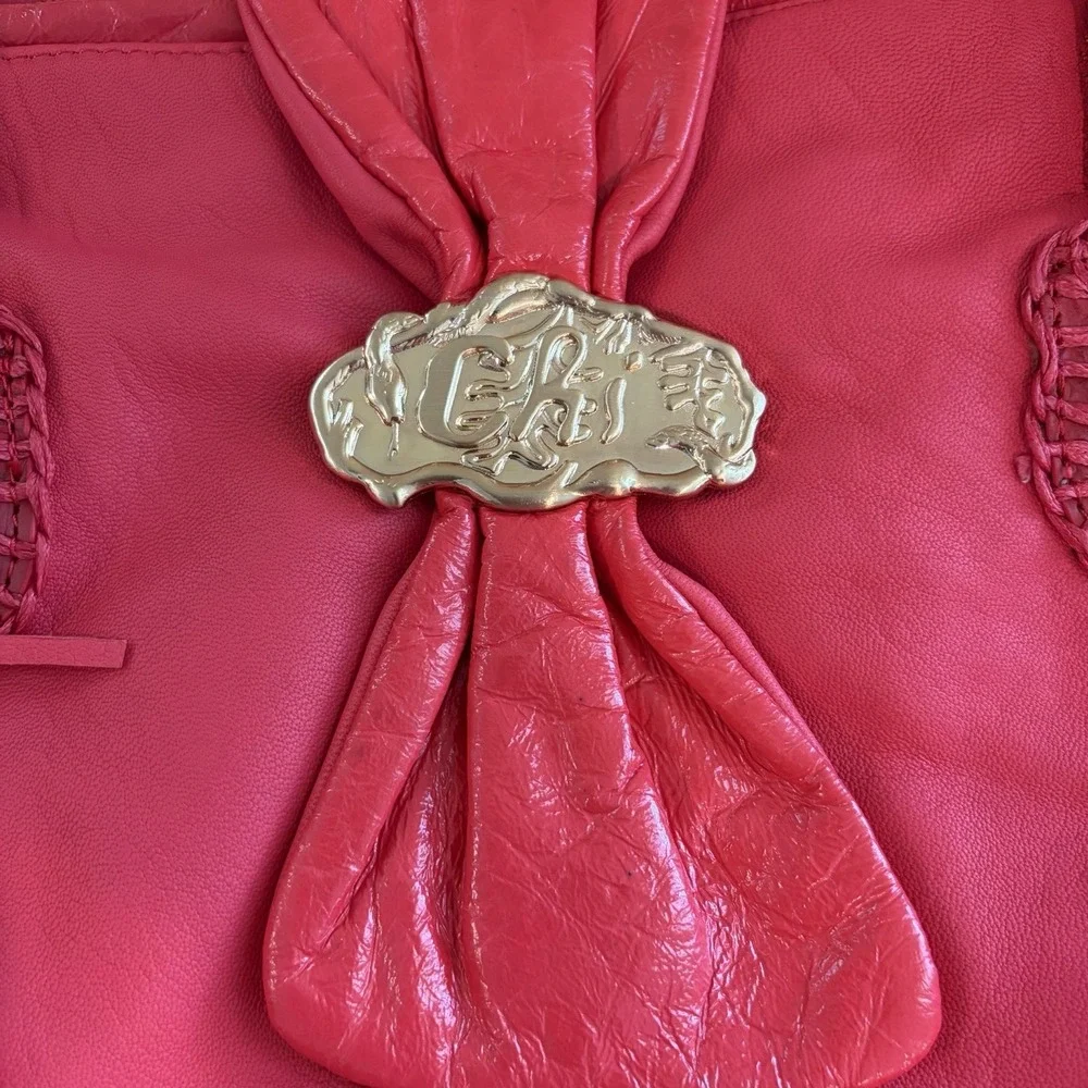 CHI Leather Bag‎ Falchi Red Lamb Skin & Snakeskin HOBO Shoulder Purse Handbag